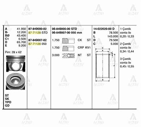 Goetze 06-849007-00 Motor Segman 050 Accent Era 1.5 CRDI 2006-Kia Cerato-Rio 1.5 CRDI 2006-75.50mm 230402A902