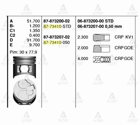 Goetze 06-873200-00 Segman Japon Mitsubishi Segman Fe 511-711 4M40 95mm Bm Bm 687320000