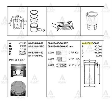 Goetze 06-876400-00 Segman Japon Nissan Segman Vanette Ld23 87mm Bm Bm 687640000