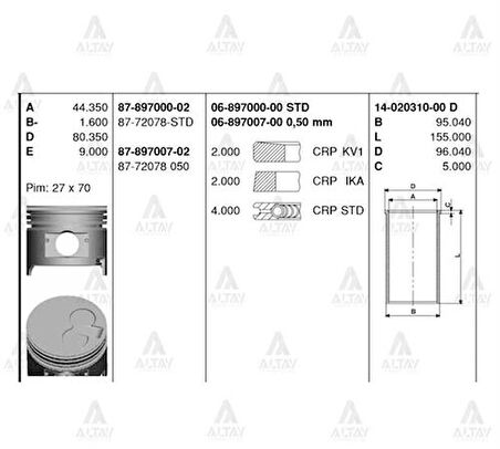 Goetze 06-897000-00 Segman Jp 2L 2Lt Hilux-Hiace 92mm 89 689700000