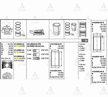 Goetze 14-020580-00 Motor Gomlek Düz STD Accent 1.5 CRDI 2002-2005-Getz 1.5 CRDI 2002-3 Silindir-Tucson-Sportage 2.0 CRDI 2004-83mm 14-020580-00