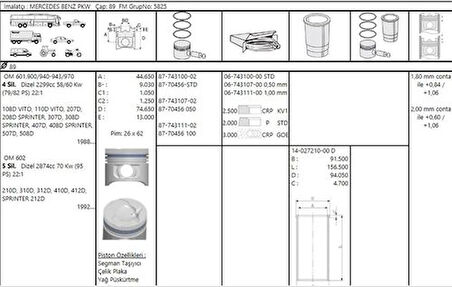 Goetze 87-70456-100 Piston 601 90mm Spr Vito108 26mm A6010302517