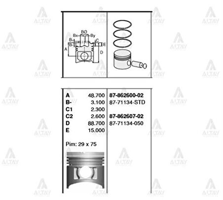 Goetze 87-71134-050 Motor Piston Segman 050 Stare TCI D4Bf Motor 91.60mm 87-71134-050