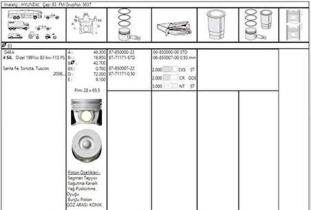 Goetze 87-71171-050 Motor Piston Segman 050 Hyundai Sonata Santa Fe 2.0 CRDI Vgt Piston 83.50mm 2341027930