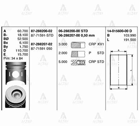 Goetze 87-71591-050 Piston+Segman-050 100.50 Mitsubishi Canter-304-Canter-444 90-97 4D31-Hyundai H349 8771591050