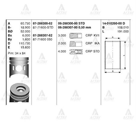 Goetze 87-71600-050 Piston+Segman-050 104.50 Mitsubishi Canter-515-Canter-635 98-04 4D31 8771600050