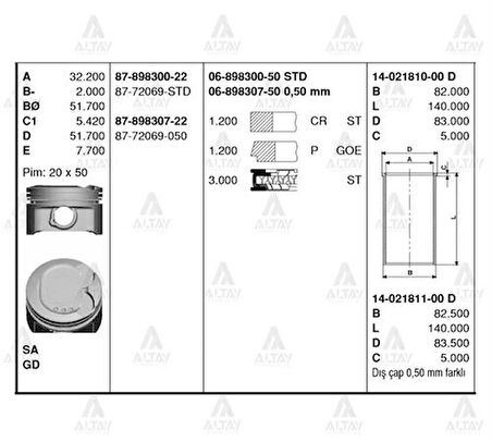 Goetze 87-72069-050 Motor Piston Segman 050 NPR Segmanlı Corolla 1.4 VVTI 2002-2007 79.50mm 4Zz-Fe VVI-T Motor 8772069050