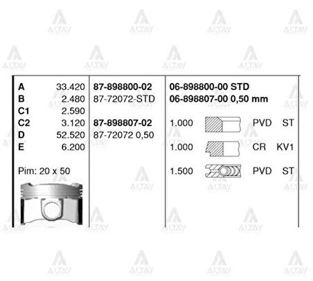 Goetze 87-72072-050 Motor Piston 050 Segmanlı Corolla 1.6 Benzinli-Auris 1.6 Benzinli 2006-1Zrfe Motor 81mm 131010T080