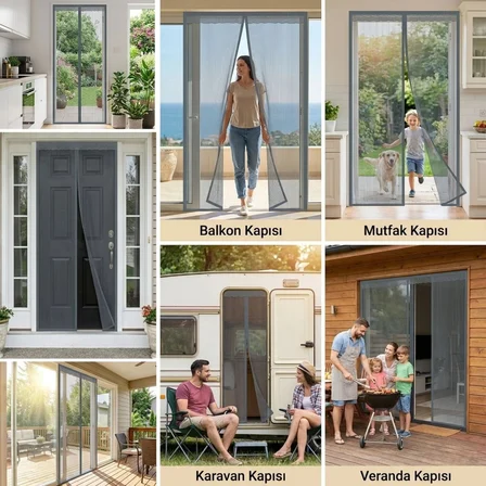 Mıknatıslı Kapı Sinekliği Gri 100x210 cm Otomatik Kapanan Manyetik Tül Sineklik (5517)