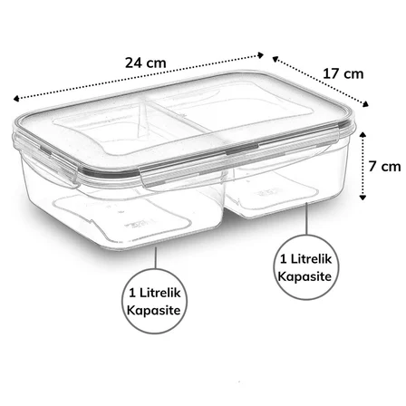 Bölmeli + Litre Kilitli Kapaklı Erzak Saklama Kabı LC- ()