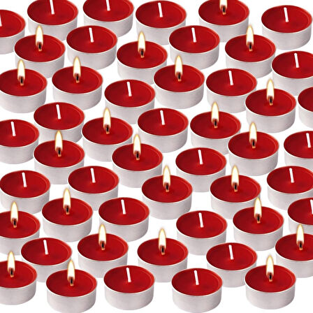 50 Adet Kırmızı Tealight Mum Tea Light Yuvarlak