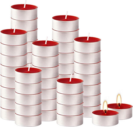 50 Adet Kırmızı Tealight Mum Tea Light Yuvarlak