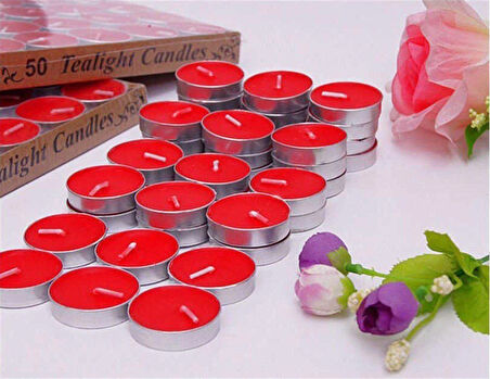 50 Adet Kırmızı Tealight Mum Tea Light Yuvarlak