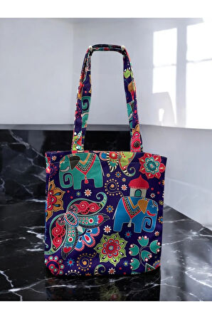 Körüklü Mıknatıs Çıtçıtlı Kumaş Çanta Bez Çanta Kol & Omuz Çantası