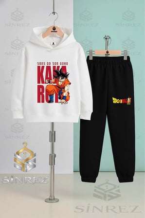 Çocuk Unısex GOKU ARKA YAZILI YUMRUK 3'Lü Kapşonlu Eşofman Takımı