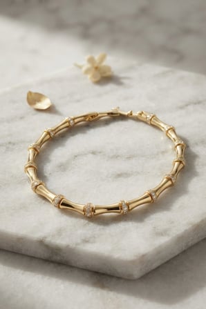 Gold Renk Bambu Model Zirkon Taşlı Kadın Bileklik 5886
