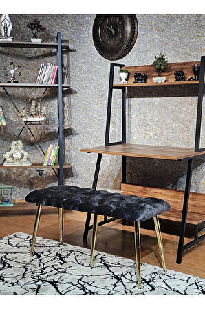 Gold Metal Siyah Oturaklı Sivriltme Ayaklı Babyface Puf & Bench & Oturak
