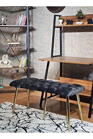Gold Metal Siyah Oturaklı Sivriltme Ayaklı Babyface Puf & Bench & Oturak