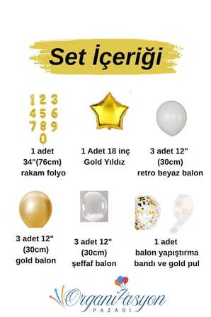 Gold Rakam 1 Balon Seti Gold Yıldız Konfeti Doğum Günü & Özel Gün Süsleme | Her Yaş Balon
