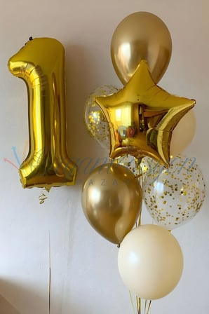 Gold Rakam 1 Balon Seti Gold Yıldız Konfeti Doğum Günü & Özel Gün Süsleme | Her Yaş Balon