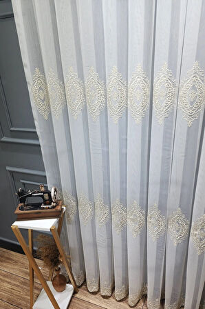 Gold Altın Orta İstanbul Damask  İşlemeli Salon Model Tasarım 3Kat Pileli Tül perde