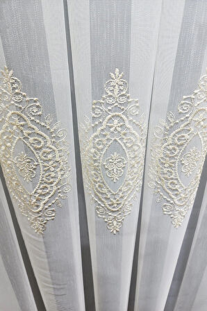 Gold Altın Orta İstanbul Damask  İşlemeli Salon Model Tasarım 3Kat Pileli Tül perde