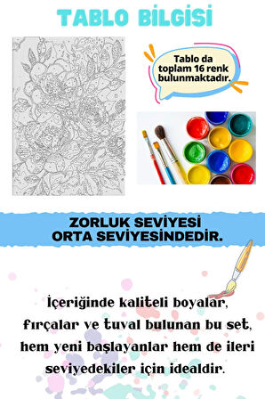 Sayılarla Boyama Seti Numaralı Tuval Fırça Boya ÇİÇEK GOLD 40X50 Cm