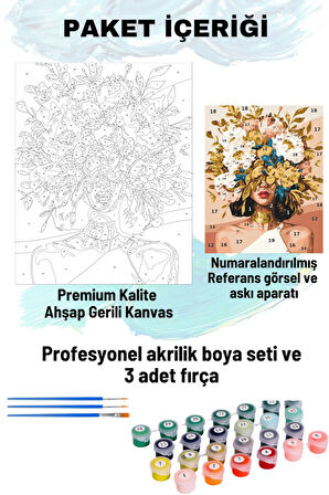 Sayılarla Boyama Seti Numaralı Tuval Fırça Boya 40x50 Cm - GOLDÇİÇEKKADIN