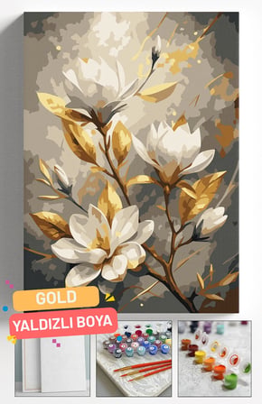 Sayılarla Boyama Seti Numaralı Tuval Fırça Boya Askı Aparatı Dahil Set 40x50 Cm - GOLD LİLYUMLAR