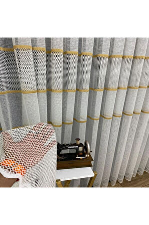 Milano Gold Altın Ara Bantlı Yeni Tasarım 2Kat Pileli Tül Perde