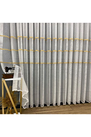 Milano Gold Altın Ara Bantlı Yeni Tasarım 2Kat Pileli Tül Perde