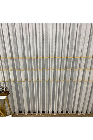 Milano Gold Altın Ara Bantlı Yeni Tasarım 3Kat Pileli Tül Perde