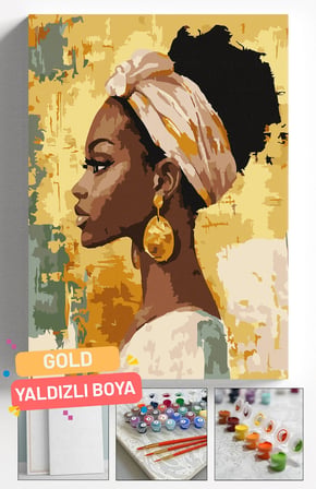 Sayılarla Boyama Seti Numaralı Tuval Fırça Boya Askı Aparatı Dahil Set 40x50 Cm - GOLD SİYAHİ KADIN