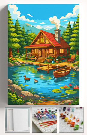 Sayılarla Boyama Seti Numaralı Tuval Fırça Boya Askı Aparatı Dahil Set 40x50 Cm - GÖLET EVİ