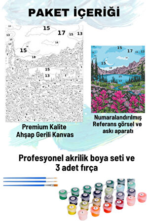 Sayılarla Boyama Seti Numaralı Tuval Fırça Boya 40x50 Cm Göl Manzarası
