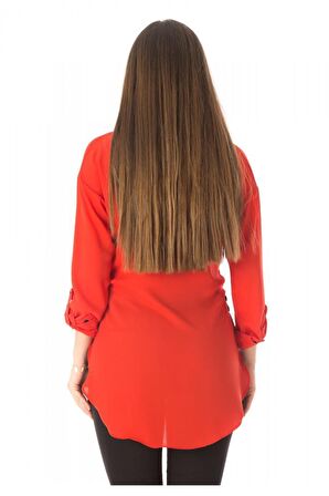 Baskılı ve Şerit Detaylı Fuşya Kadın Gömlek