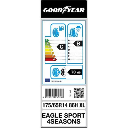 Goodyear 175/65 R14 86H XL Eagle Sport Oto 4 Mevsim Lastiği ( Üretim Yılı: 2023 )