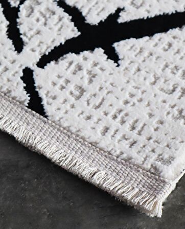 İpek Mekik Halı Gordion Siyah Beyaz Çizgi Desenli Halı