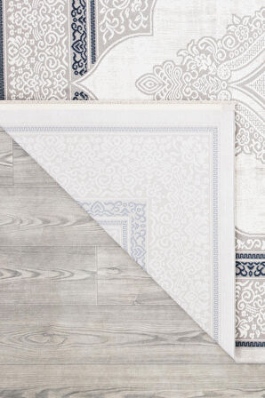 İpek Mekik Halı Gordion Mavi Beyaz Klasik Göbekli Halı