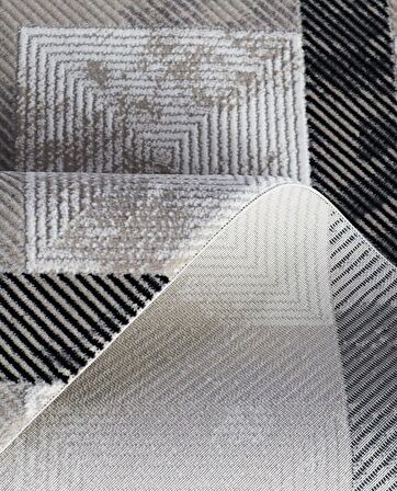 İpek Mekik Halı Gordion Siyah Kahve Geometrik Çizgili Halı