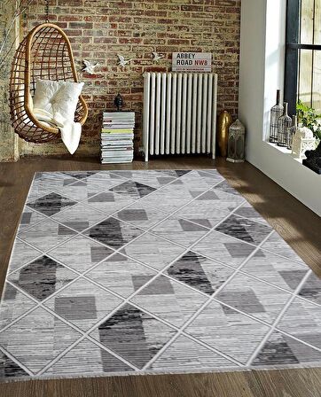 İpek Mekik Halı Gordion Siyah Kahve Modern Saçaklı Halı