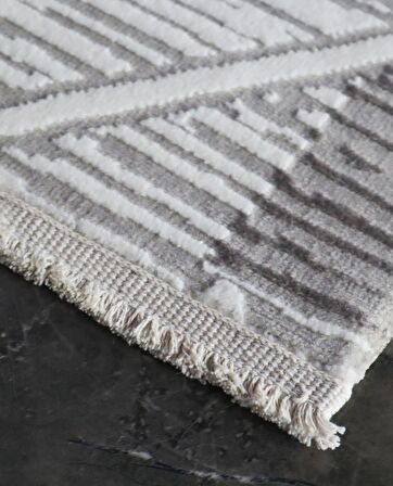 İpek Mekik Halı Gordion Siyah Kahve Modern Saçaklı Halı