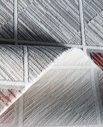 İpek Mekik Halı Gordion Bordo Gri Geometrik Desenli Halı