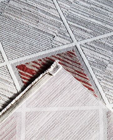 İpek Mekik Halı Gordion Bordo Gri Geometrik Desenli Halı