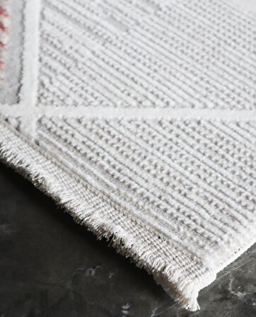 İpek Mekik Halı Gordion Bordo Gri Geometrik Desenli Halı