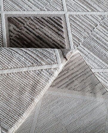 İpek Mekik Halı Gordion Siyah Gri Kare Desenli Halı