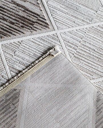 İpek Mekik Halı Gordion Siyah Gri Kare Desenli Halı