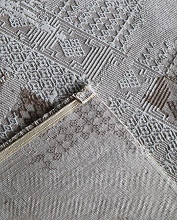 İpek Mekik Halı Gordion Kahve Ekru Eskitme Desenli Halı