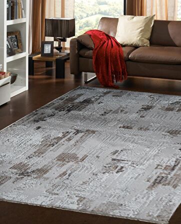 İpek Mekik Halı Gordion Kahve Ekru Eskitme Desenli Halı