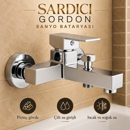 Sardıcı Gordon 3’lü Mutfak Lavabo Banyo Batarya Seti Pirinç Gövde Çift Su Girişli